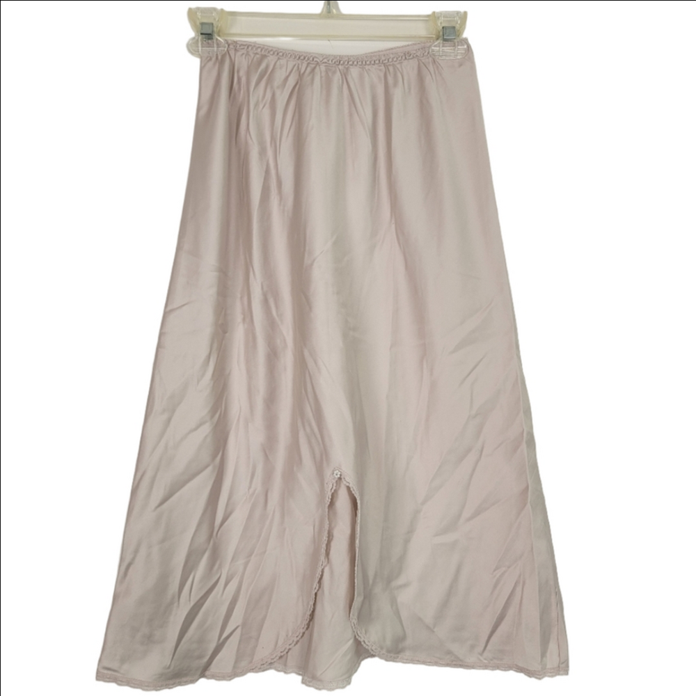 Warner's Vintage Beige Blush Slip Skirt Medium Silky Soft USA Made Lace Trim